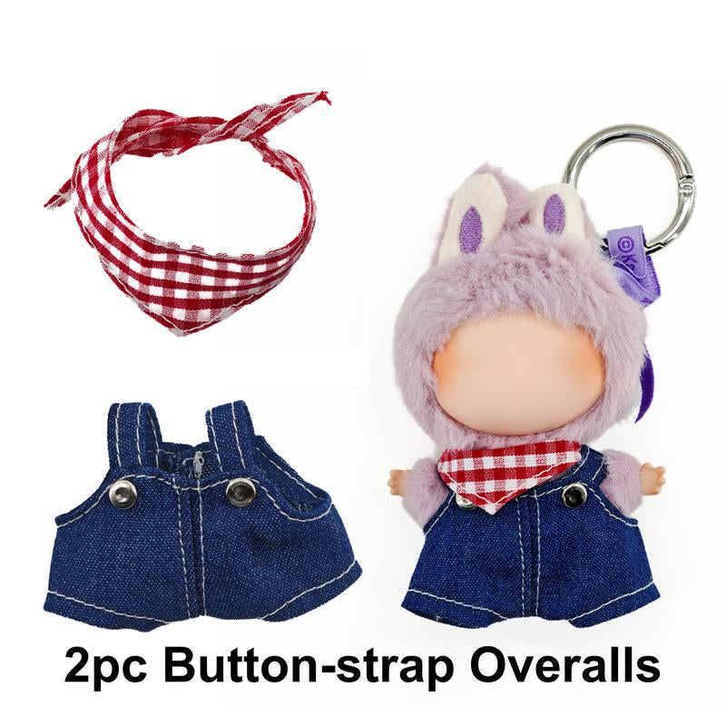 Picomonster 4 Inch Mini Plush Keychain Clothes Cute Overalls & Bib Outfits Small Plush Figure Accessories No Doll Fashion Piece Fashionable Collectible Style