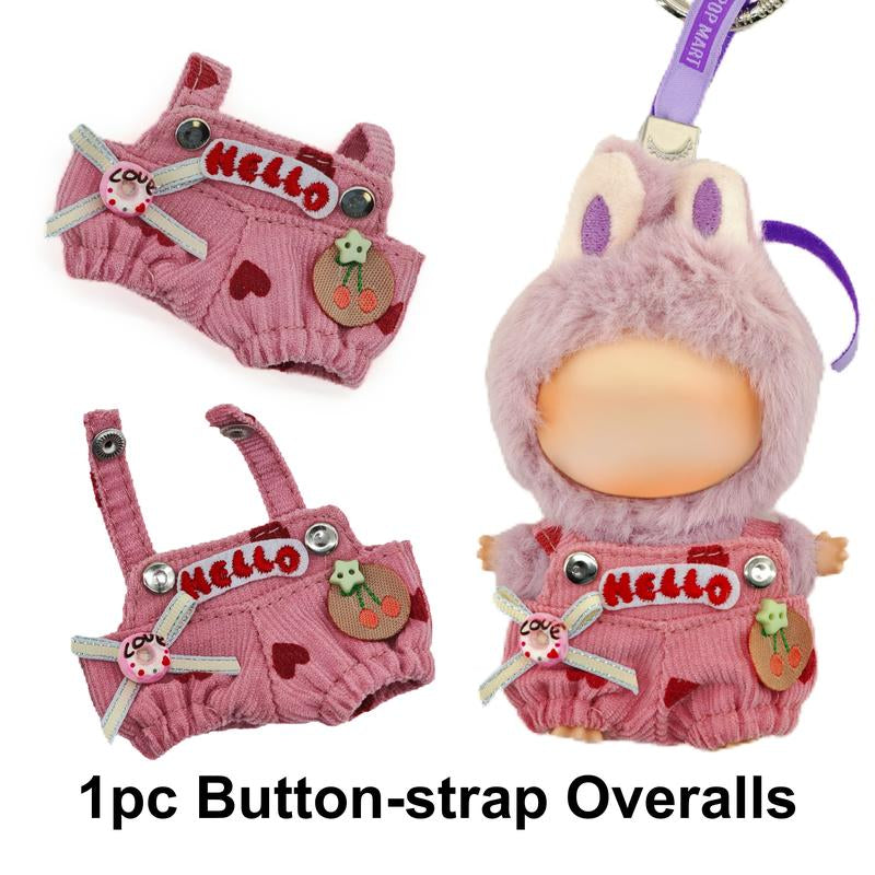 Picomonster 4 Inch Mini Plush Keychain Clothes Cute Overalls & Bib Outfits Small Plush Figure Accessories No Doll Fashion Piece Fashionable Collectible Style