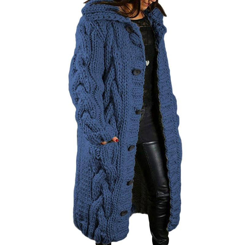 Women'S Chunky Knit Cardigan Coat Hooded with Large Buttons Pockets Super Warm Winter Essential Cold Weather Must Have Winter Outings Daily Wear Trendy US Fashion Cable Knit Comfortable Cozy Outerwear