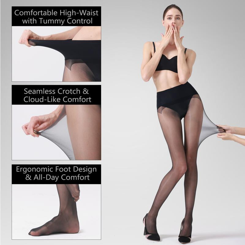 Wiliw 2 Pairs 10D Ultra Sheer Control Top Pantyhose for Women with Reinforced Toes Tiktokshopblackfriday