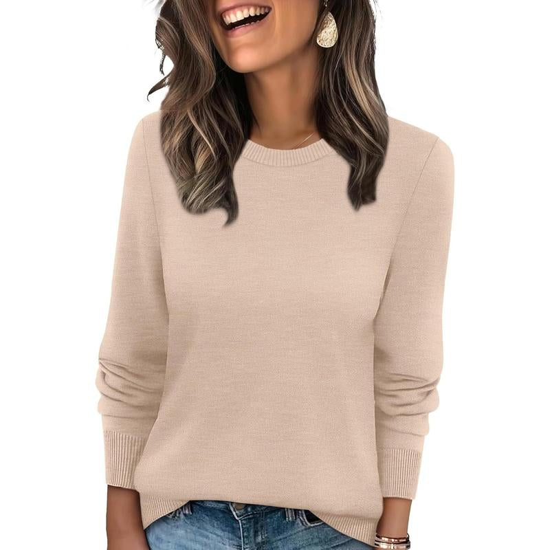 OFEEFAN Women'S Lightweight Pullover Sweater Long Sleeve Crew Neck Casual Fall Outfits 2025 Fitted Medium Length Graphic Striped