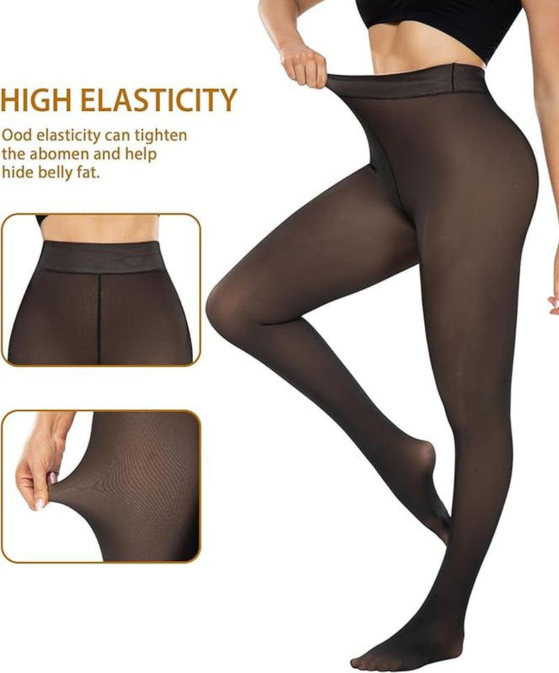 【LOCAL SHIPPING】2PCS Magic Fleece Lined Tights W/ 2-Thickness Option 200/300G - ONE-LINED SEAM Women'S Fake Sheer Warm Pantyhose Thick Winter Leggings