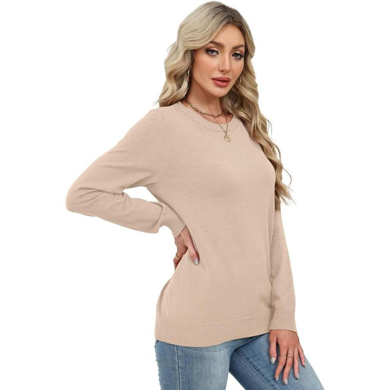 OFEEFAN Women'S Lightweight Pullover Sweater Long Sleeve Crew Neck Casual Fall Outfits 2025 Fitted Medium Length Graphic Striped