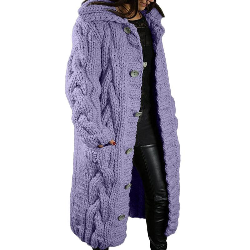 Women'S Chunky Knit Cardigan Coat Hooded with Large Buttons Pockets Super Warm Winter Essential Cold Weather Must Have Winter Outings Daily Wear Trendy US Fashion Cable Knit Comfortable Cozy Outerwear