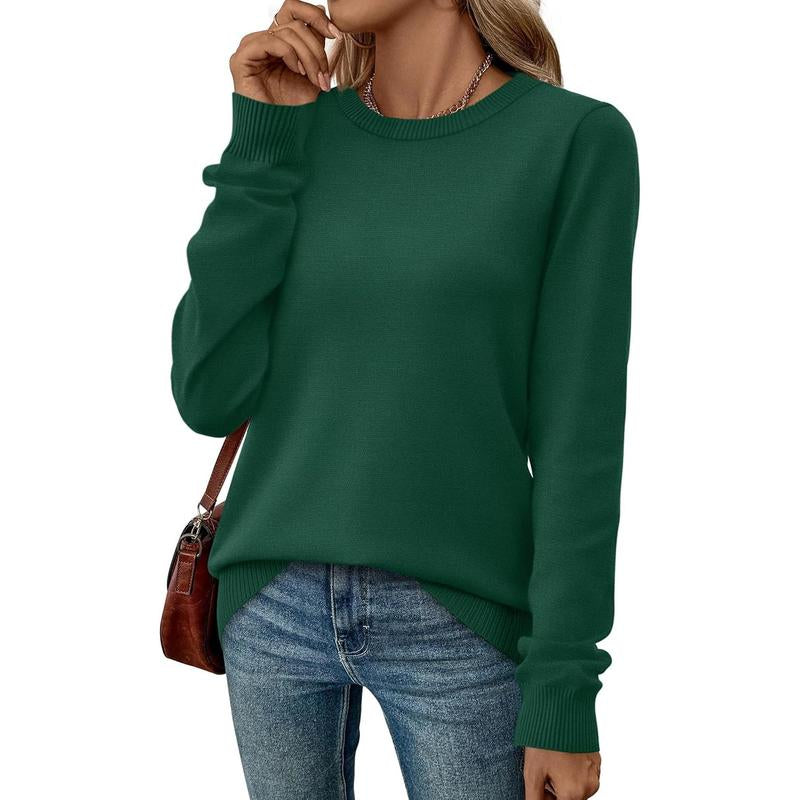 OFEEFAN Women'S Lightweight Pullover Sweater Long Sleeve Crew Neck Casual Fall Outfits 2025 Fitted Medium Length Graphic Striped