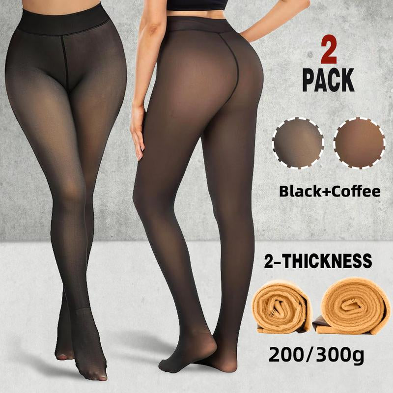 【LOCAL SHIPPING】2PCS Magic Fleece Lined Tights W/ 2-Thickness Option 200/300G - ONE-LINED SEAM Women'S Fake Sheer Warm Pantyhose Thick Winter Leggings