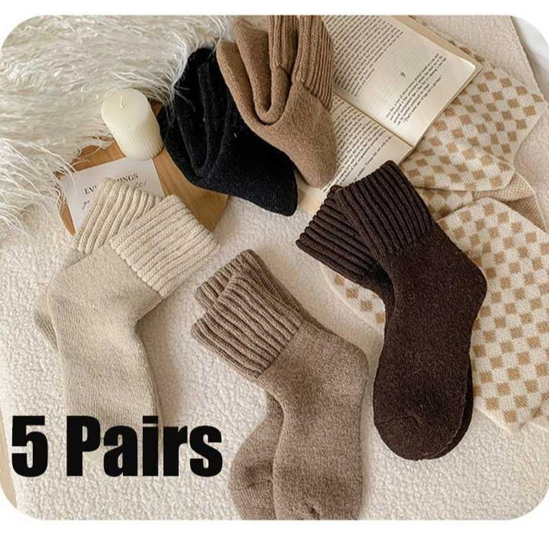Women'S Casual Soft Comfy Warm Socks for Fall & Winter Solid Mid-Calf Socks for Daily Wear 5 Pairs Pack Machine Washable Polyester Knitting Basic Minimalist Outfit
