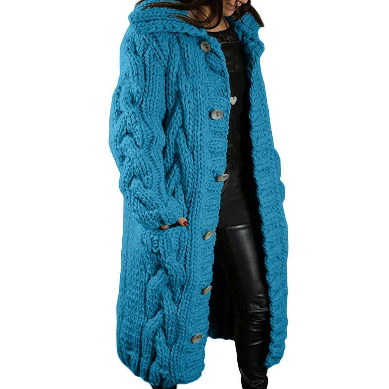 Women'S Chunky Knit Cardigan Coat Hooded with Large Buttons Pockets Super Warm Winter Essential Cold Weather Must Have Winter Outings Daily Wear Trendy US Fashion Cable Knit Comfortable Cozy Outerwear