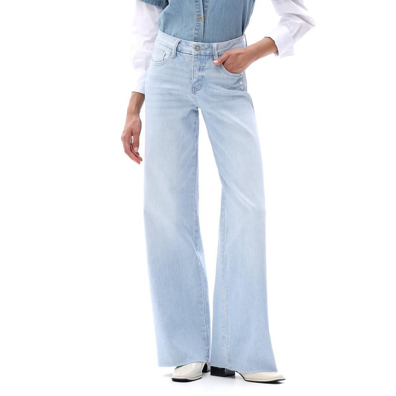 ONESO Mid-Rise High Stretchy Loose Baggy Wide Leg Jeans Tummy Control BBL Raw Hem Denim Pants Womenswear Bottom Comfortable Denim