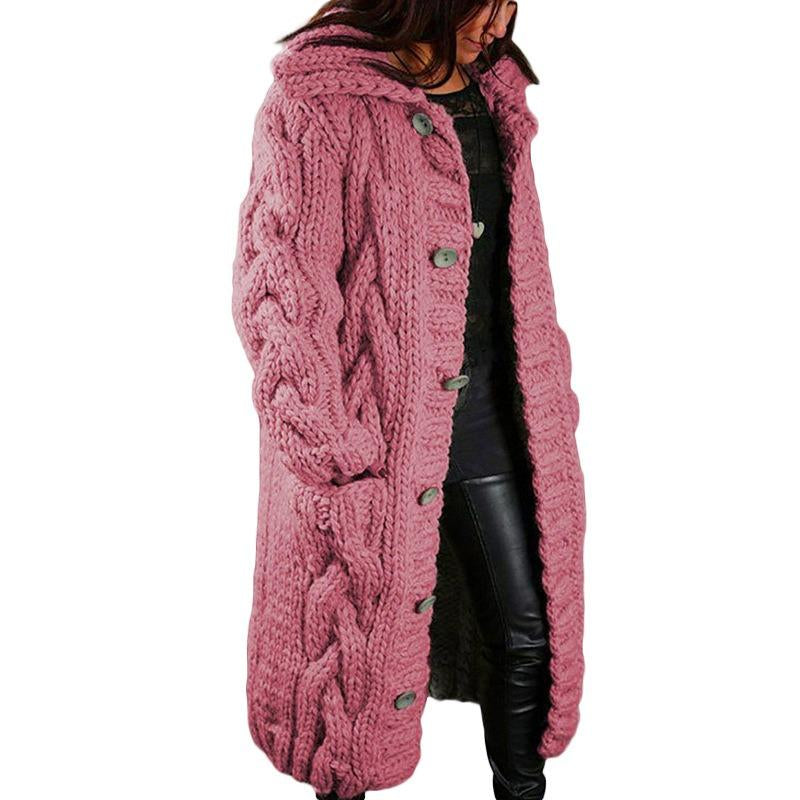 Women'S Chunky Knit Cardigan Coat Hooded with Large Buttons Pockets Super Warm Winter Essential Cold Weather Must Have Winter Outings Daily Wear Trendy US Fashion Cable Knit Comfortable Cozy Outerwear