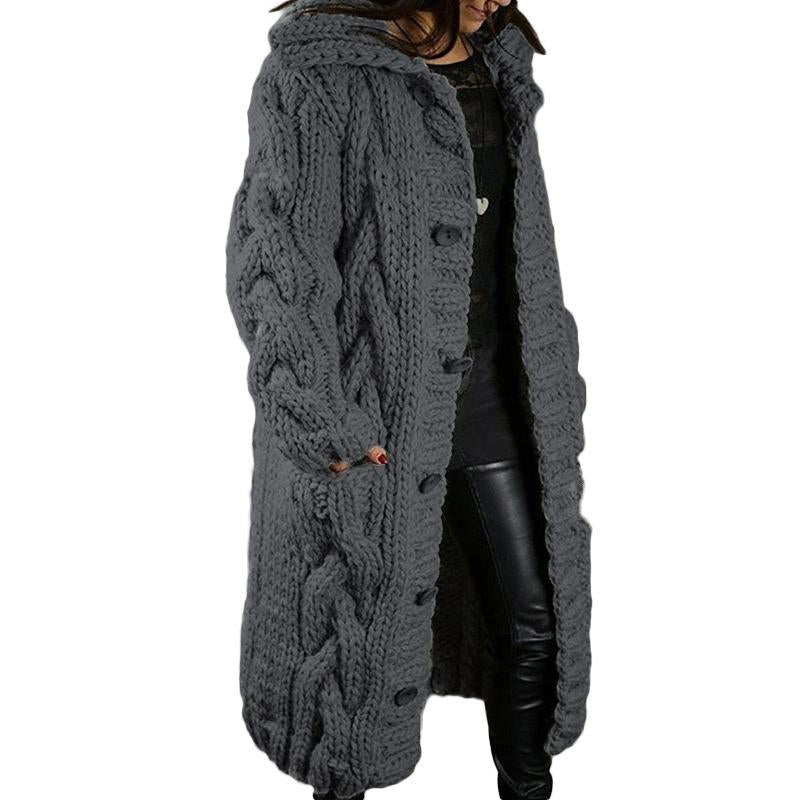 Women'S Chunky Knit Cardigan Coat Hooded with Large Buttons Pockets Super Warm Winter Essential Cold Weather Must Have Winter Outings Daily Wear Trendy US Fashion Cable Knit Comfortable Cozy Outerwear
