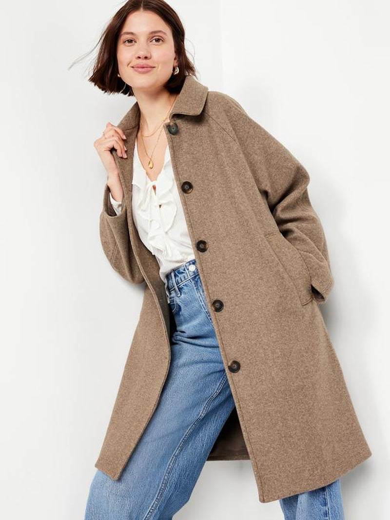 Old Navy Women'S Relaxed Button-Front Mac Coat