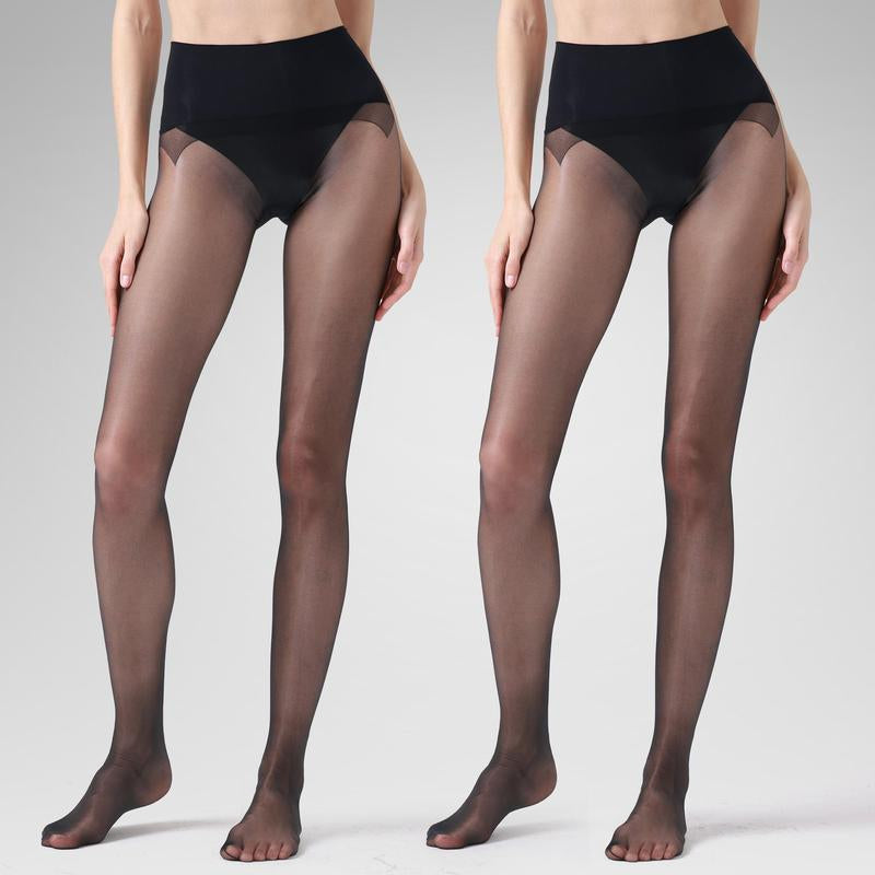 Wiliw 2 Pairs 10D Ultra Sheer Control Top Pantyhose for Women with Reinforced Toes Tiktokshopblackfriday