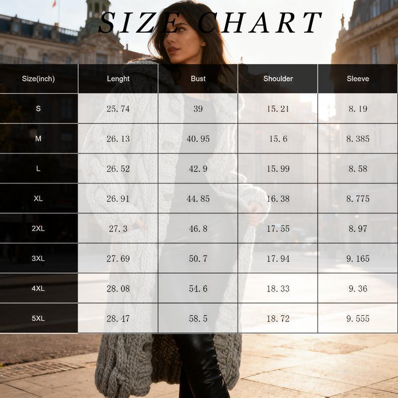 Women'S Chunky Knit Cardigan Coat Hooded with Large Buttons Pockets Super Warm Winter Essential Cold Weather Must Have Winter Outings Daily Wear Trendy US Fashion Cable Knit Comfortable Cozy Outerwear