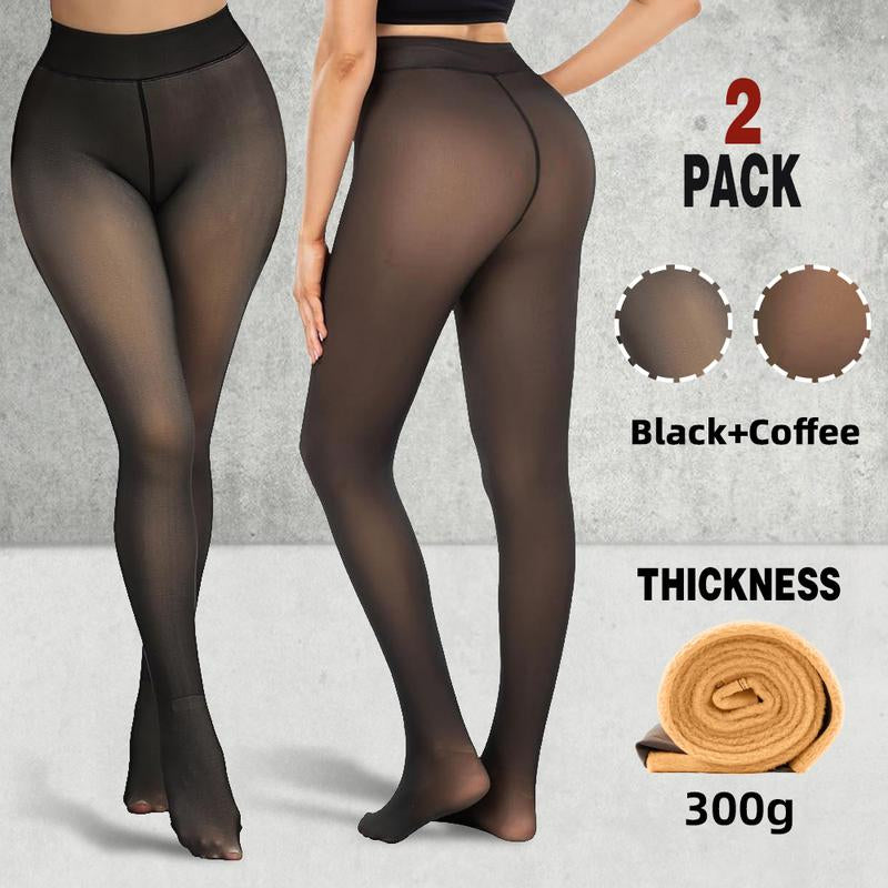 【LOCAL SHIPPING】2PCS Magic Fleece Lined Tights W/ 2-Thickness Option 200/300G - ONE-LINED SEAM Women'S Fake Sheer Warm Pantyhose Thick Winter Leggings