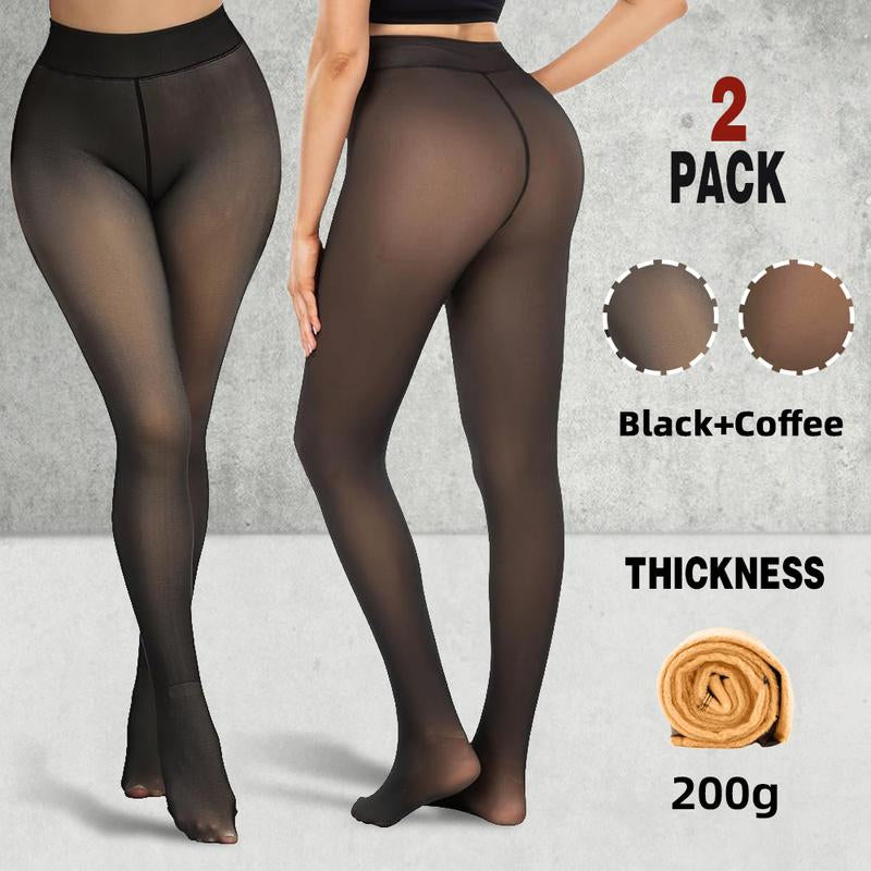 【LOCAL SHIPPING】2PCS Magic Fleece Lined Tights W/ 2-Thickness Option 200/300G - ONE-LINED SEAM Women'S Fake Sheer Warm Pantyhose Thick Winter Leggings