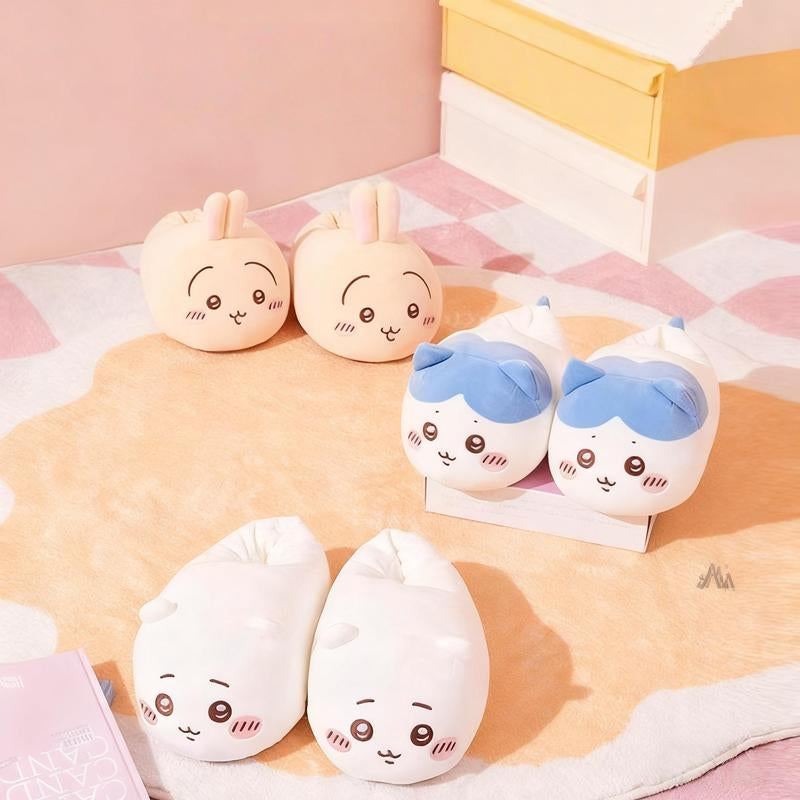 [Autumn New Arrivals]Chiikawa Women’S Slippers – 2025 New Winter & Fall Plush Cotton House Shoes, Cute Usagi & Shiba Inu Design, Warm Non-Slip Indoor Cozy Footwear