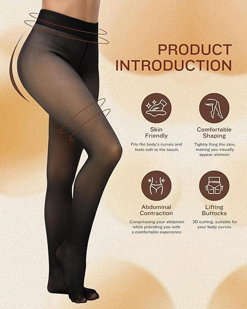 【LOCAL SHIPPING】2PCS Magic Fleece Lined Tights W/ 2-Thickness Option 200/300G - ONE-LINED SEAM Women'S Fake Sheer Warm Pantyhose Thick Winter Leggings