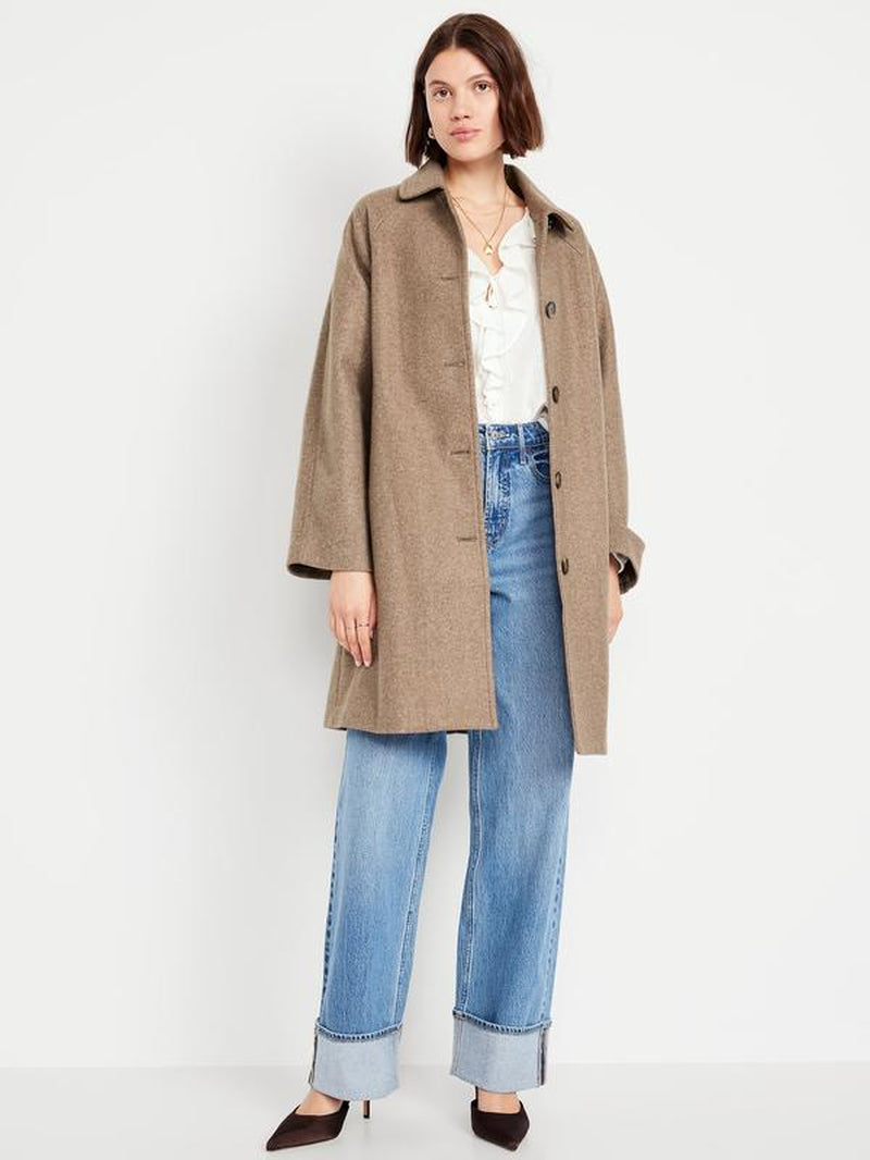 Old Navy Women'S Relaxed Button-Front Mac Coat