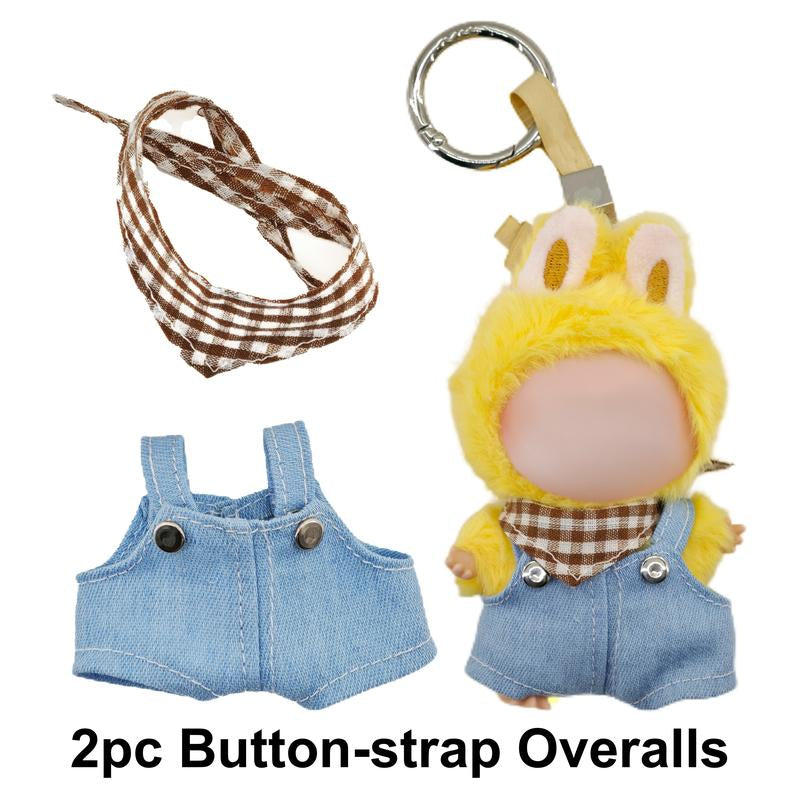 Picomonster 4 Inch Mini Plush Keychain Clothes Cute Overalls & Bib Outfits Small Plush Figure Accessories No Doll Fashion Piece Fashionable Collectible Style